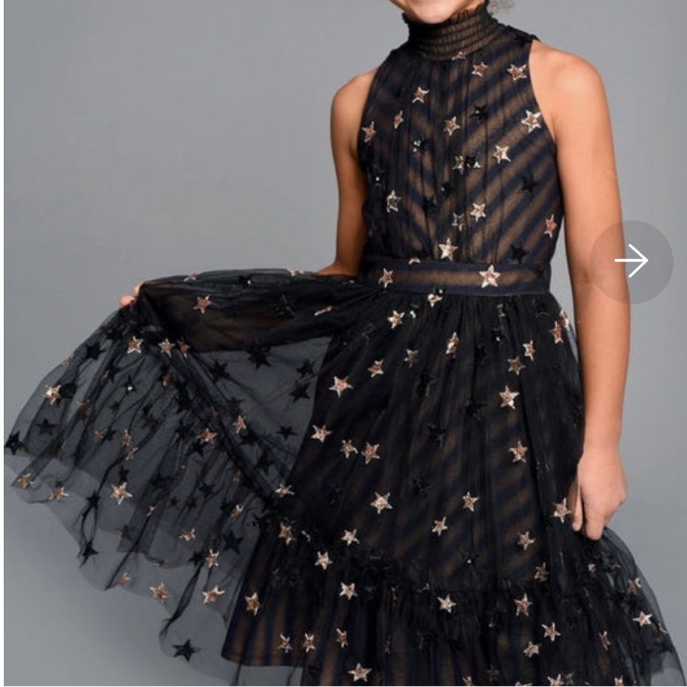 Hannah Banana Sequin Star Mesh Halter Dress